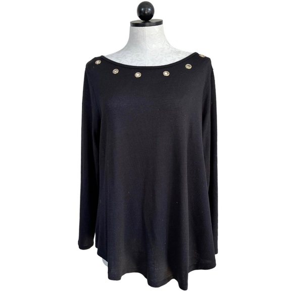 Belldini Black Knit Blouse Gold Rivets Neckline & Exposed Back Zipper Size 1X - Picture 13 of 13